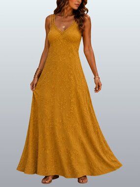 Vintage M.P.H. Mustard Embroidered Rayon Maxi Dress XL Boho Festival 90s EUC